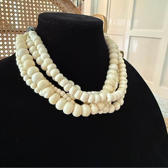 Cream Beaded Chunky Statement Multi-Strand Necklace - Picture 3 of 4